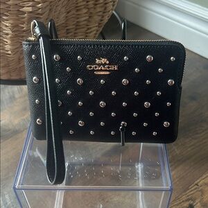 Coach Black Wristlet with Gold Accents- NWT